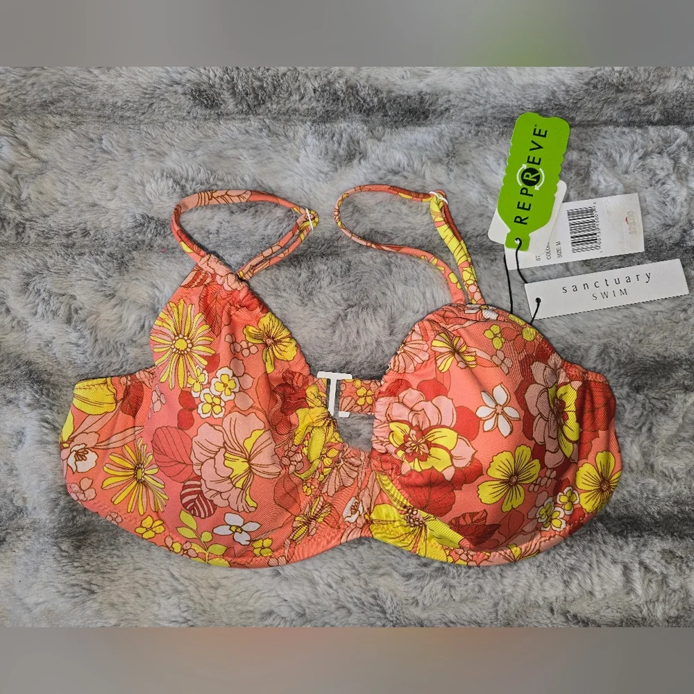 NWT Sanctuary Swim Mango Color Floral Bikini Top Size MD